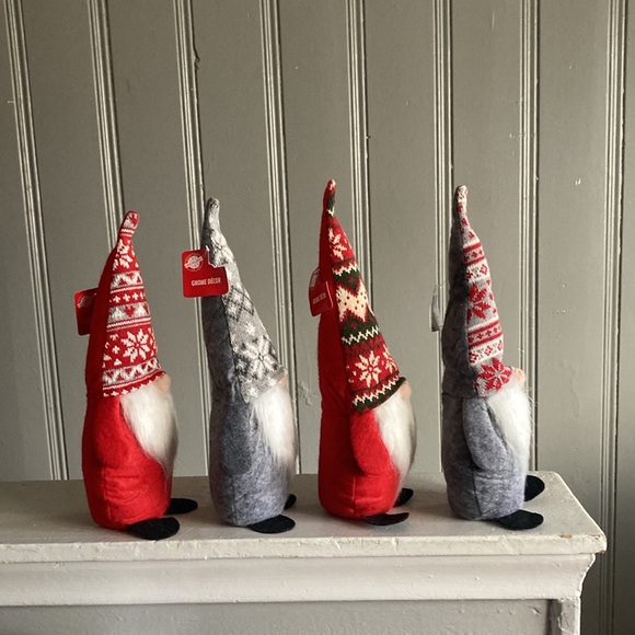 NWT- 14”- Set of 4- Red & Gray Holiday Gnomes Set w/ Red & Gray Sweater Hats - Picture 7 of 16